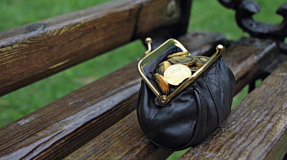 Coin purse on bench, money, wallet