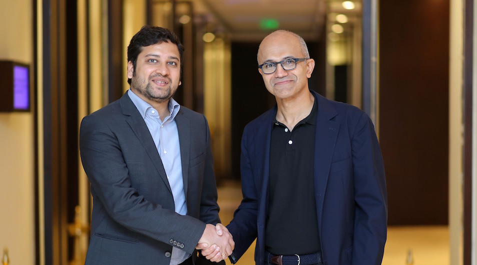 Binny Bansal, Group CEO of Flipkart with Satya Nadella, CEO of Microsoft