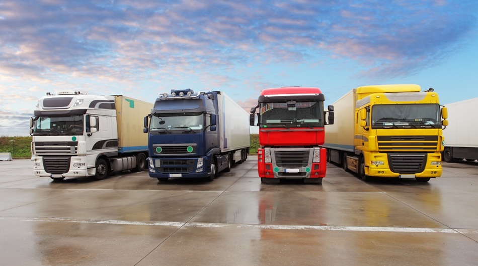 Trucks parked in a row, logistics, transportation, deliveries