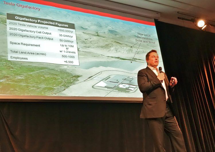 Elon Musk presenting Gigafactory figures