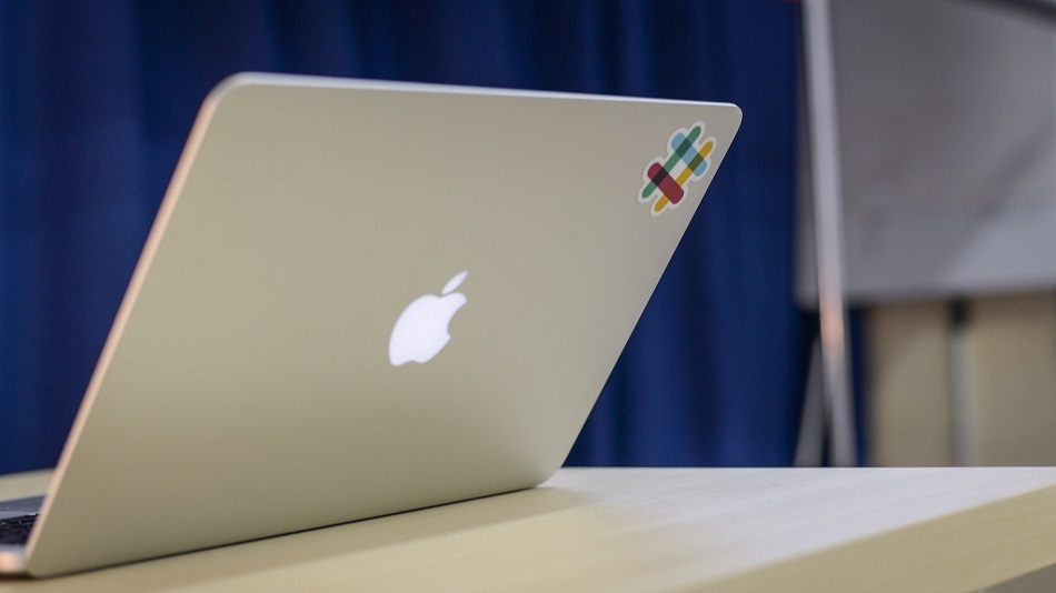 Slack logo on laptop