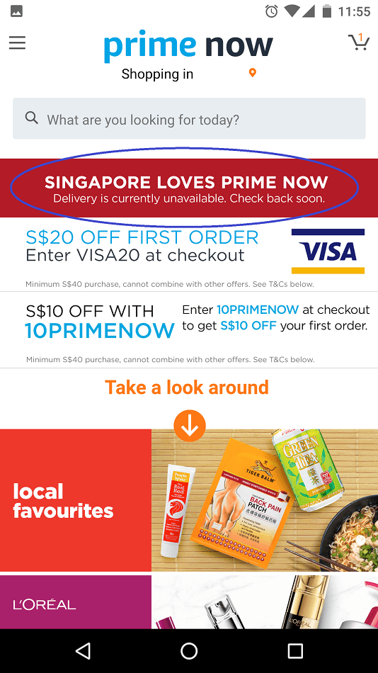 Amazon Prime Now Singapore service down