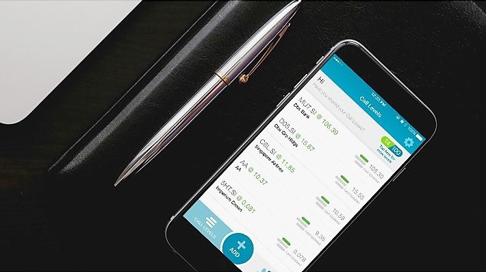 Call Levels app, phone on desk