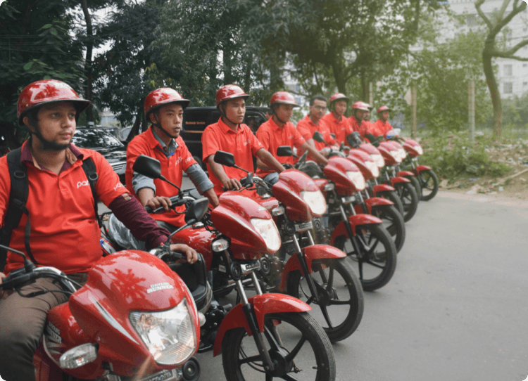 Stock image of Pathao motorbike drivers