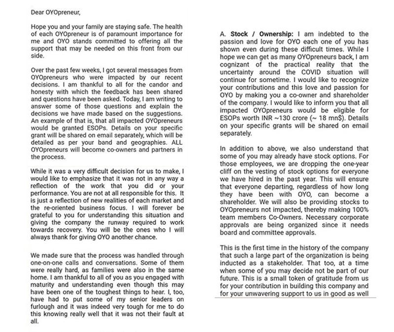 Oyo Letter