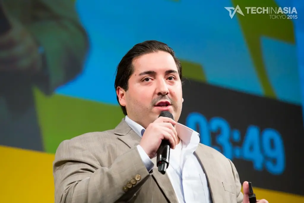 Playbasis CEO Rob Zepeda on stage at the Tech in Asia Tokyo 2015 Arena