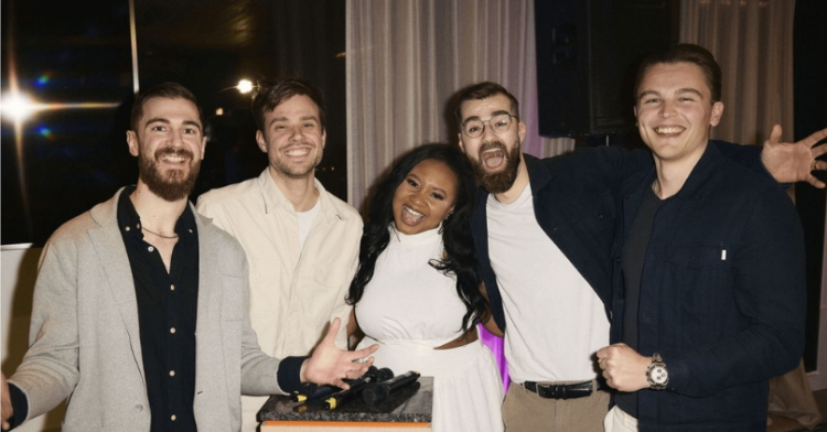 Young AI founders team in modern office